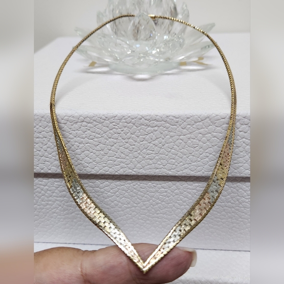 Italian 925 Silver Textured Brick Link Tricolor Collar Necklave VINTAGE